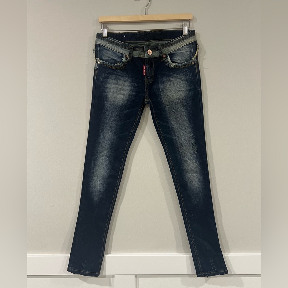 Dsquared2 Easy Denim Skinny Jeans | Distressed Dark Wash Low Rise Size 28